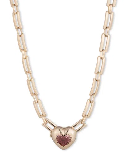 Givenchy Gold-tone Stone Heart Pendant Necklace, 16" + 3" Extender In Wine