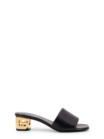 Givenchy Golden G Cube Leather Heel Sandals In Black