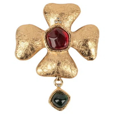 Pre-owned Givenchy Golden Metal Brooch With Resin Cabochons In Multi