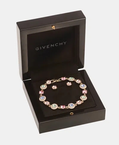 Givenchy Gold-tone Boxed Blue Pave Halo Bracelet And Earring Set