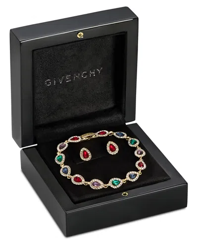 Givenchy Gold-tone Crystal Siam Pear Stone Stud Earring And Bracelet Set In Multi