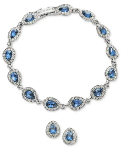 Givenchy Gold-tone Crystal Siam Pear Stone Stud Earring And Bracelet Set In Blue