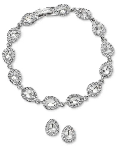 Givenchy Gold-tone Crystal Siam Pear Stone Stud Earring And Bracelet Set In Silver