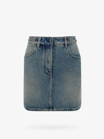 Givenchy Mini Skirt In Denim With Chain Details In Blue