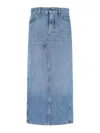 Givenchy Side Slit Midi Denim Skirt With Logo Patch In Blue