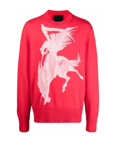 Givenchy Gothic-print Knitted Long-sleeve Jumper In Red