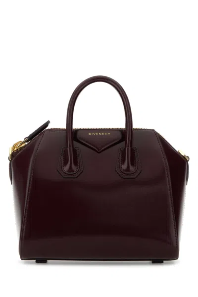 Givenchy Grape Leather Mini Antigona Handbag In Burgundy