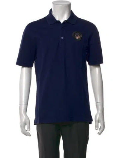 Pre-owned Givenchy Graphic Print Collar Polo Shirt In Blue