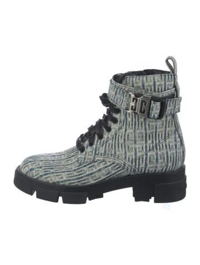 Pre-owned Givenchy Graphic Print Combat Boots In Blue