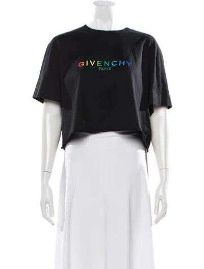 Pre-owned Givenchy Graphic Print Crew Neck Crop Top In Black