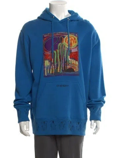 Pre-owned Givenchy Graphic Print Crew Neck Hoodie In Blue