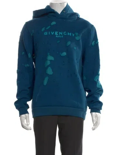 Pre-owned Givenchy Graphic Print Crew Neck Hoodie In Blue