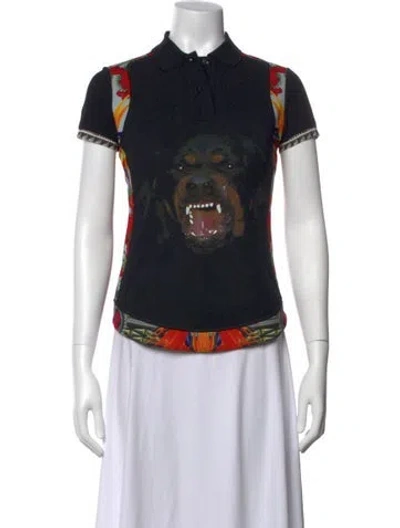 Pre-owned Givenchy Graphic Print Crew Neck Polo In Black