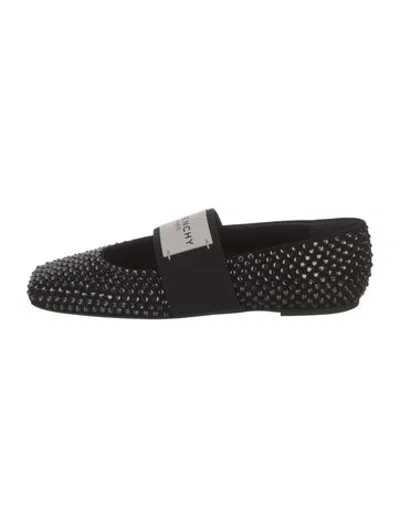 Pre-owned Givenchy Graphic Print Crystal Embellishments Mary Jane Flats W/ Tags In Black