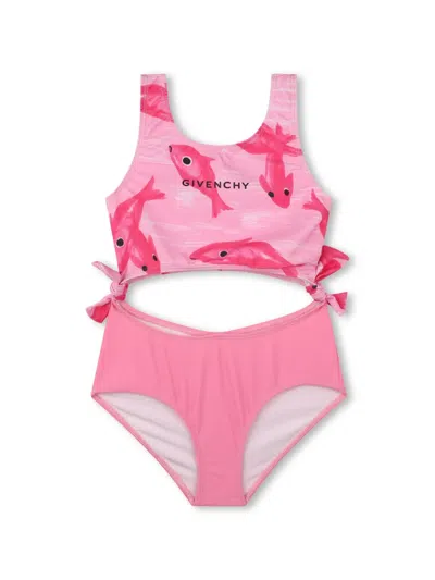 Givenchy Kids' Graphic-print Cut-out Swimsuit In Pink