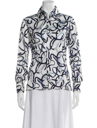 Pre-owned Givenchy Graphic Print Long Sleeve Blouse In Blue/white