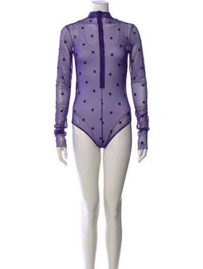 Pre-owned Givenchy Graphic Print Long Sleeve Bodysuit In Purple