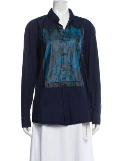 Pre-owned Givenchy Graphic Print Long Sleeve Button-up Top In Blue
