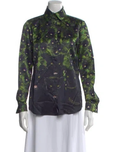 Pre-owned Givenchy Graphic Print Long Sleeve Button-up Top In Green