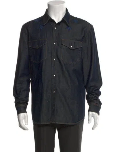 Pre-owned Givenchy Graphic Print Long Sleeve Denim Shirt In Blue
