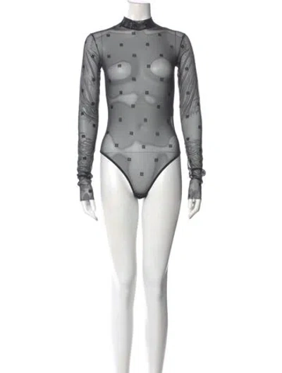 Pre-owned Givenchy Graphic Print Mock Neck Bodysuit In Black