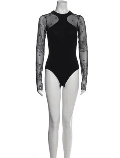 Pre-owned Givenchy Graphic Print Mock Neck Bodysuit In Black