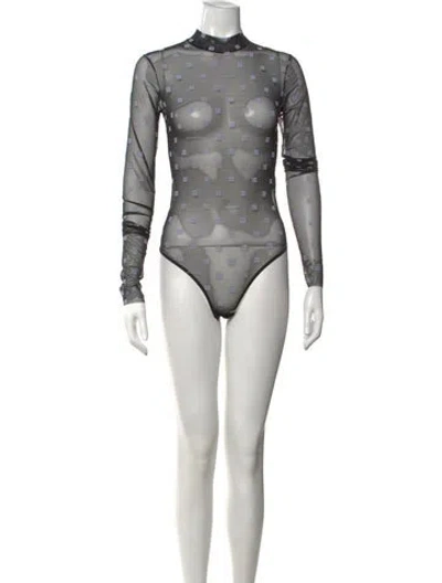 Pre-owned Givenchy Graphic Print Mock Neck Bodysuit In Black