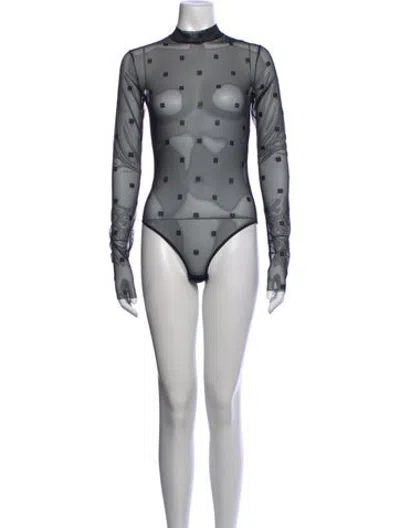 Pre-owned Givenchy Graphic Print Mock Neck Bodysuit In Black