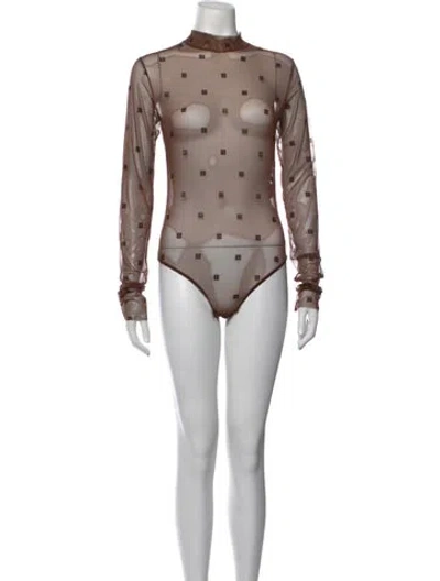 Pre-owned Givenchy Graphic Print Mock Neck Bodysuit In Brown