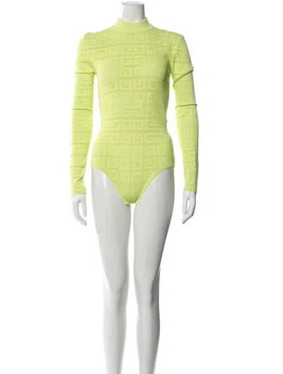 Pre-owned Givenchy Graphic Print Mock Neck Bodysuit In Green