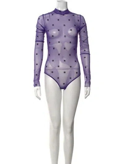 Pre-owned Givenchy Graphic Print Mock Neck Bodysuit In Purple