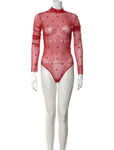 Pre-owned Givenchy Graphic Print Mock Neck Bodysuit In Red