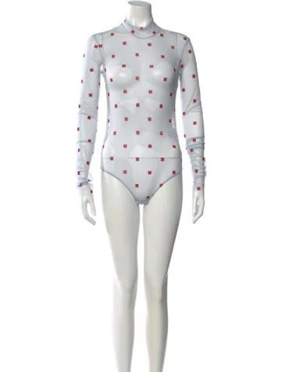 Pre-owned Givenchy Graphic Print Mock Neck Bodysuit W/ Tags In White