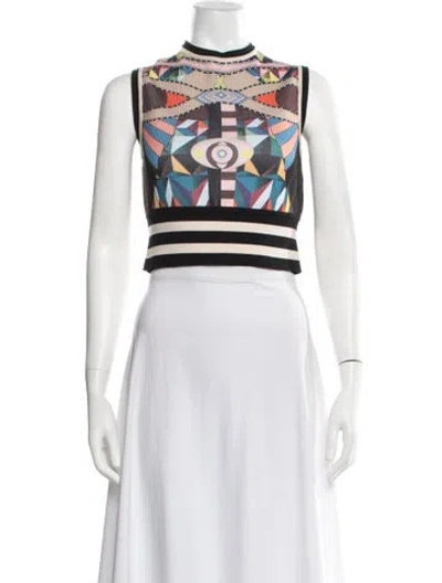 Pre-owned Givenchy Graphic Print Mock Neck Crop Top In White