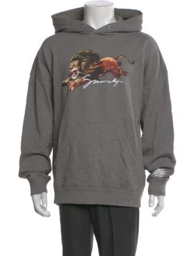Pre-owned Givenchy Graphic Print Mock Neck Hoodie In Gray