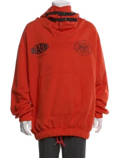 Pre-owned Givenchy Graphic Print Mock Neck Hoodie In Orange