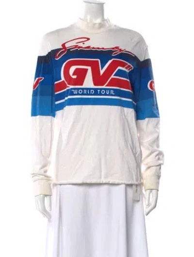 Pre-owned Givenchy Graphic Print Mock Neck Top In White