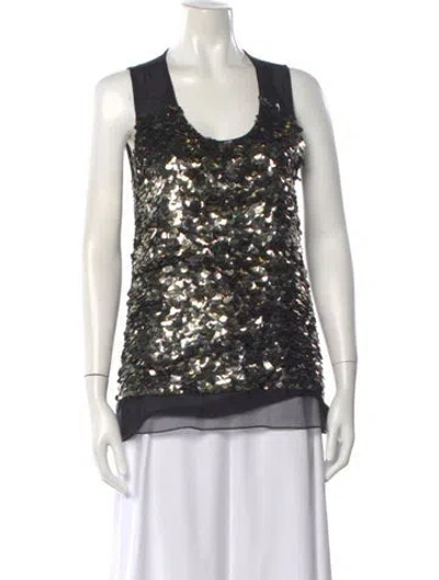 Pre-owned Givenchy Graphic Print Scoop Neck Top In Black/gold