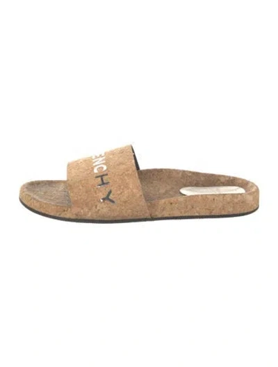 Pre-owned Givenchy Graphic Print Slides In Metallic/neutrals