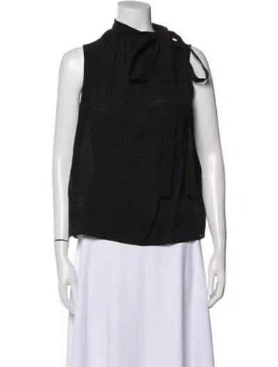 Pre-owned Givenchy Graphic Print Tie Neck Top In Black