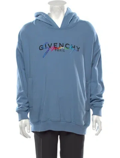 Pre-owned Givenchy Graphic Print V-neck Hoodie In Blue