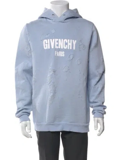 Pre-owned Givenchy Graphic Print V-neck Hoodie In Blue