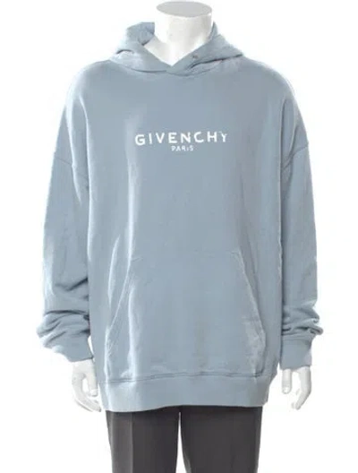 Pre-owned Givenchy Graphic Print V-neck Hoodie In Blue