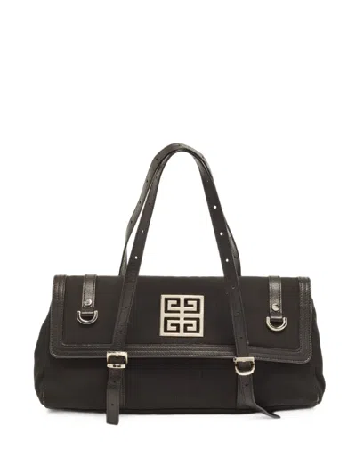 Pre-owned Givenchy Greca Leather Shoulder Bag In Black