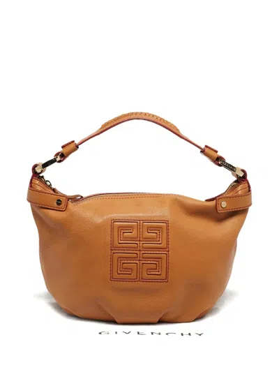 Pre-owned Givenchy Greca Leather Shoulder Bag In Brown