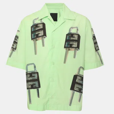 Pre-owned Givenchy Green 4g Lock Graphic Poplin Hawaiian Short Sleeve Boxy Fit Shirt M