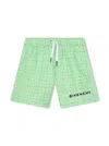 GIVENCHY GREEN AND WHITE SWIM TRUNKS WITH ALL-OVER 4G PRINT IN TECH FABRIC BOY