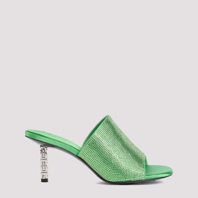 Givenchy Green G Cube Mules In Satin With Strass
