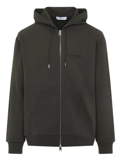 GIVENCHY GREEN LOGO ZIP-UP HOODIE