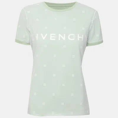 Pre-owned Givenchy Green Tulle And Cotton Monogram Embroidered Double Layered T-shirt Xs